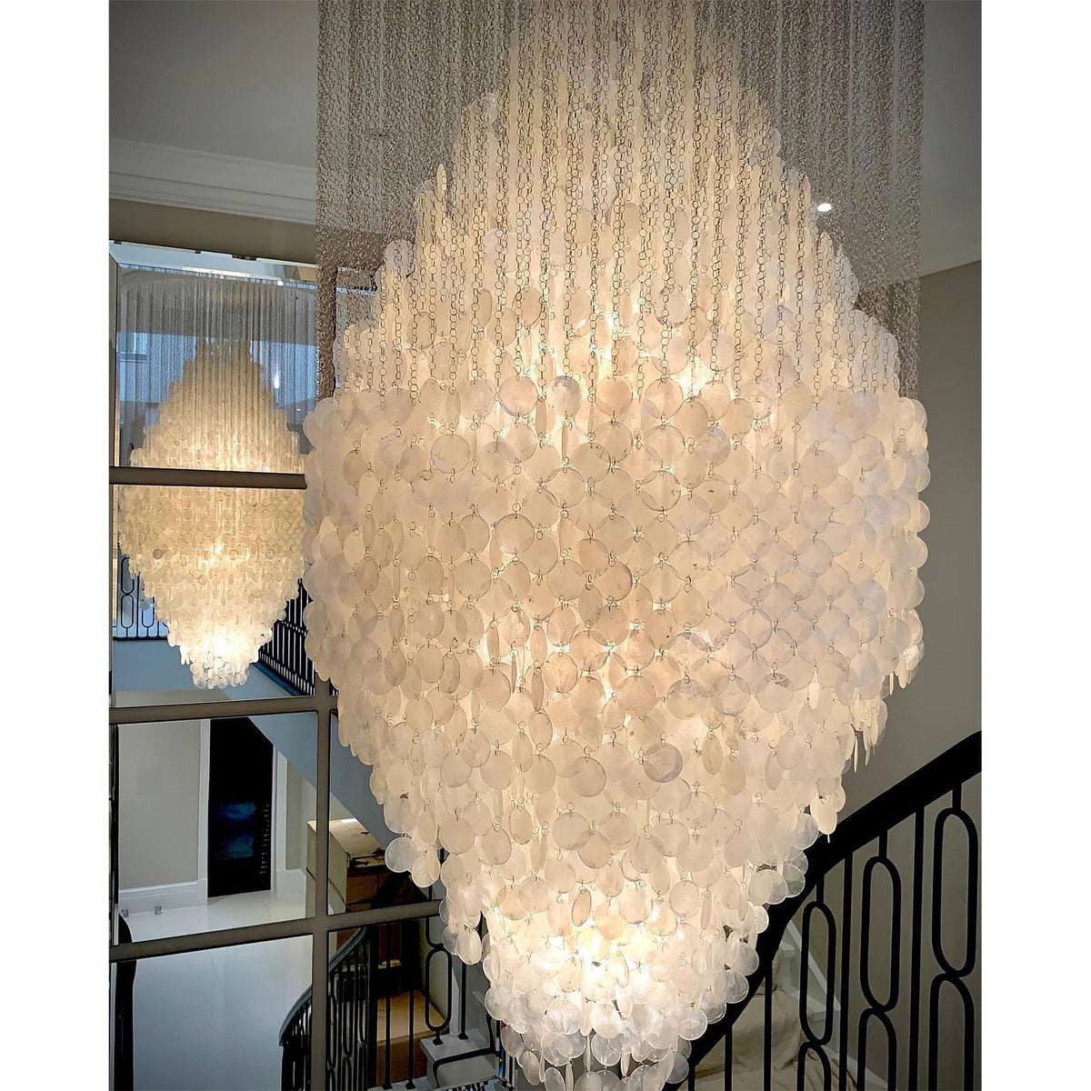 Shell Waterfall Chandelier - Mother-of-Pearl Cascading Pendant Light | Coastal Modern Hanging Chandelier