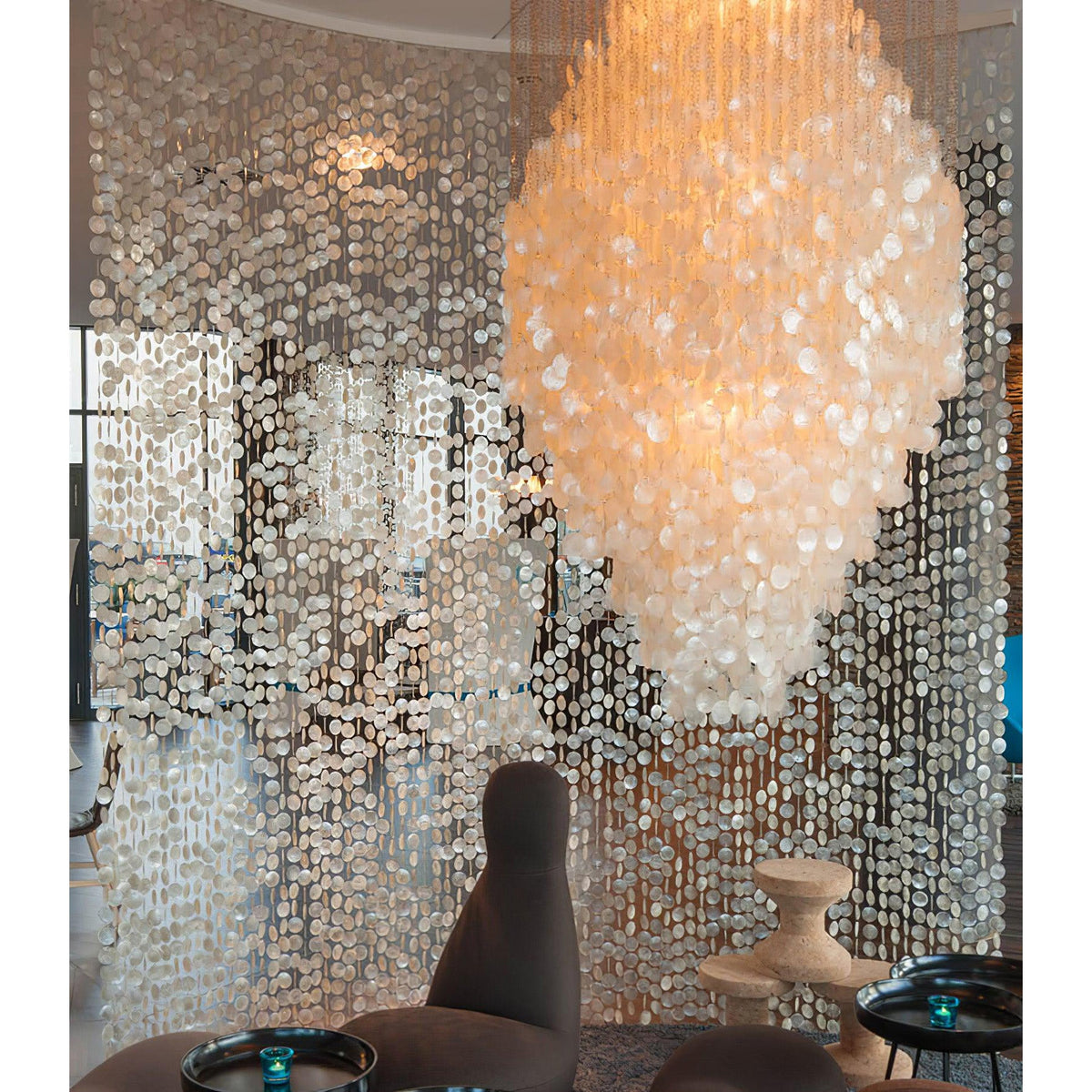 Shell Waterfall Chandelier - Mother-of-Pearl Cascading Pendant Light | Coastal Modern Hanging Chandelier
