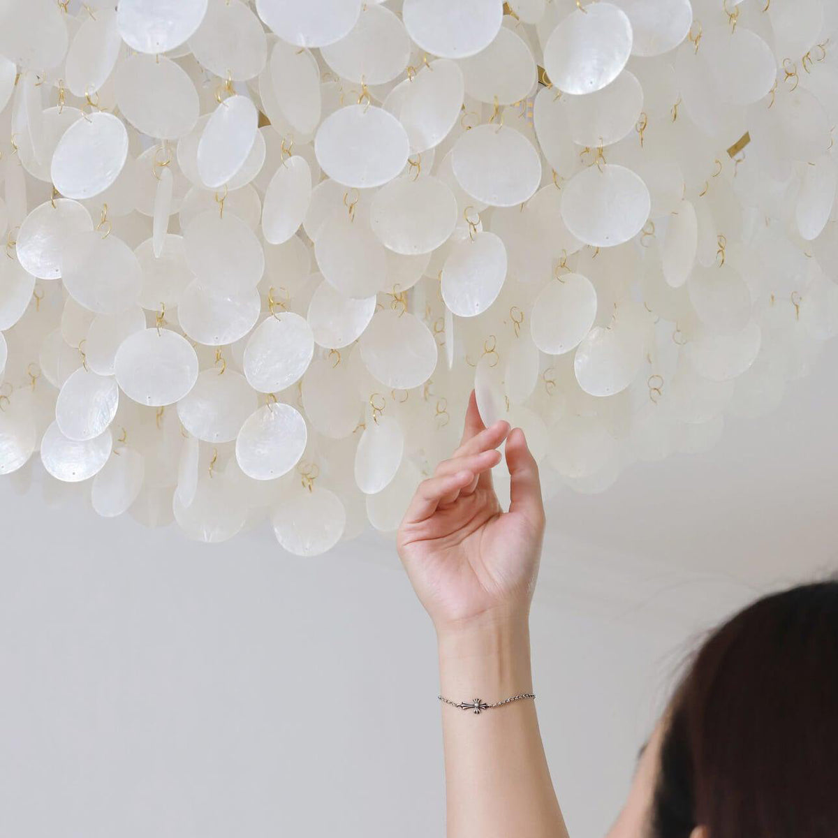 Shell Waterfall Chandelier - Mother-of-Pearl Cascading Pendant Light | Coastal Modern Hanging Chandelier