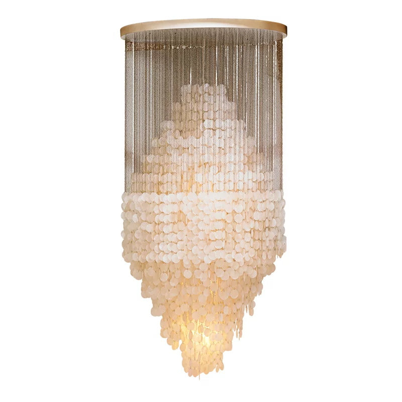 Shell Waterfall Chandelier - Mother-of-Pearl Cascading Pendant Light | Coastal Modern Hanging Chandelier