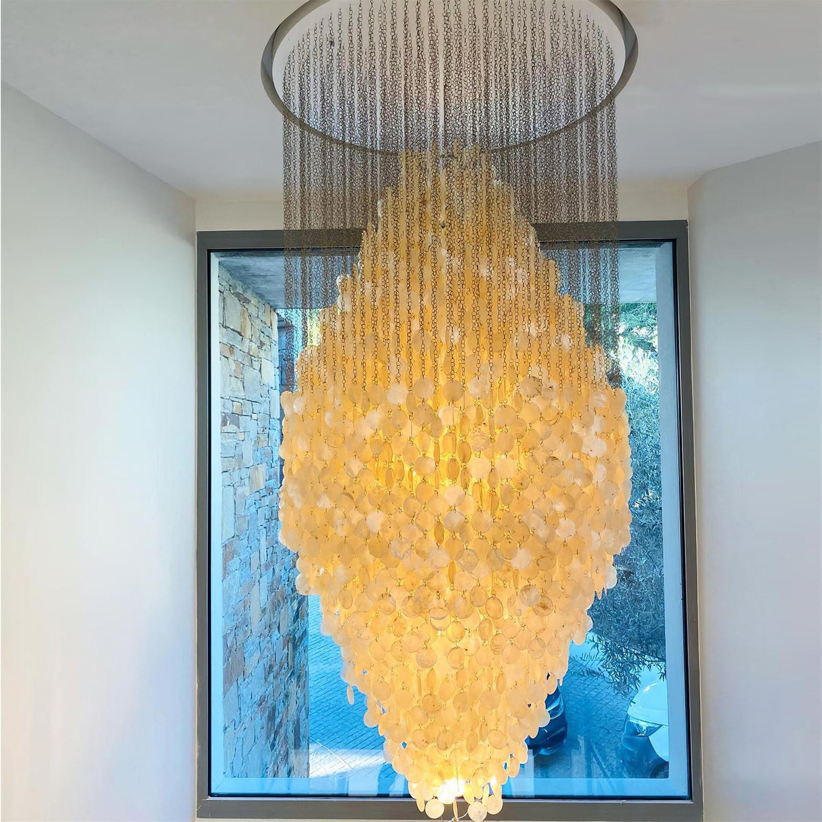 Shell Waterfall Chandelier - Mother-of-Pearl Cascading Pendant Light | Coastal Modern Hanging Chandelier