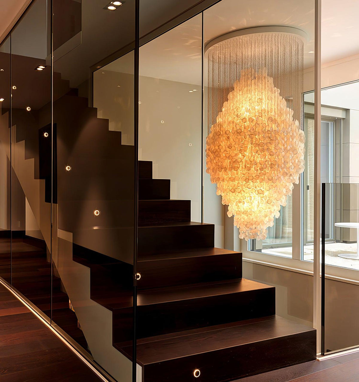 Shell Waterfall Chandelier - Mother-of-Pearl Cascading Pendant Light | Coastal Modern Hanging Chandelier