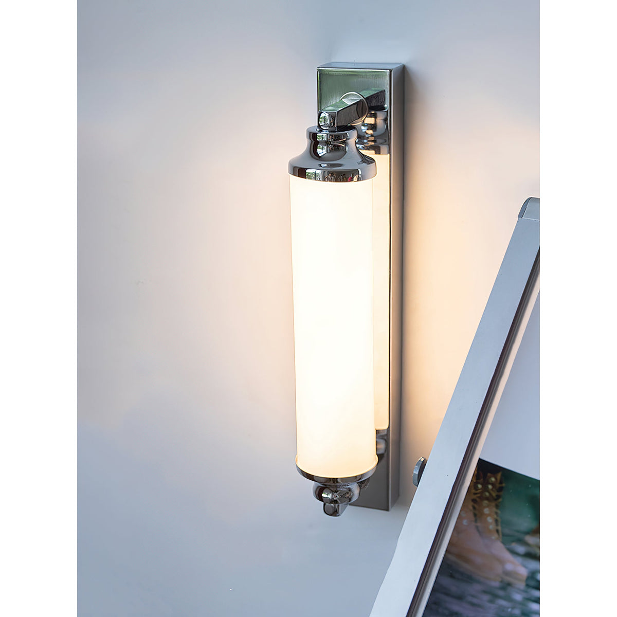 Sheridan Wall Lamp - Chrome & Glowing Acrylic LED Sconce | Modern Bathroom Vanity Light