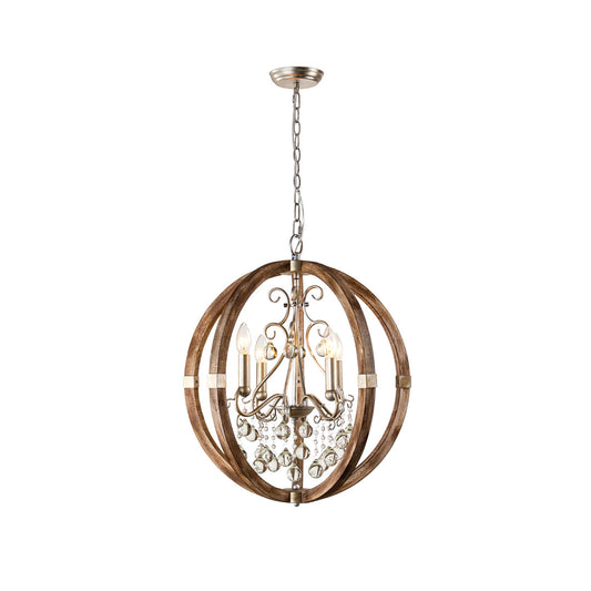 Shuler Pendant Lamp - Weathered Wood & Glass Orb Chandelier | Old World Glass Bead Hanging Light
