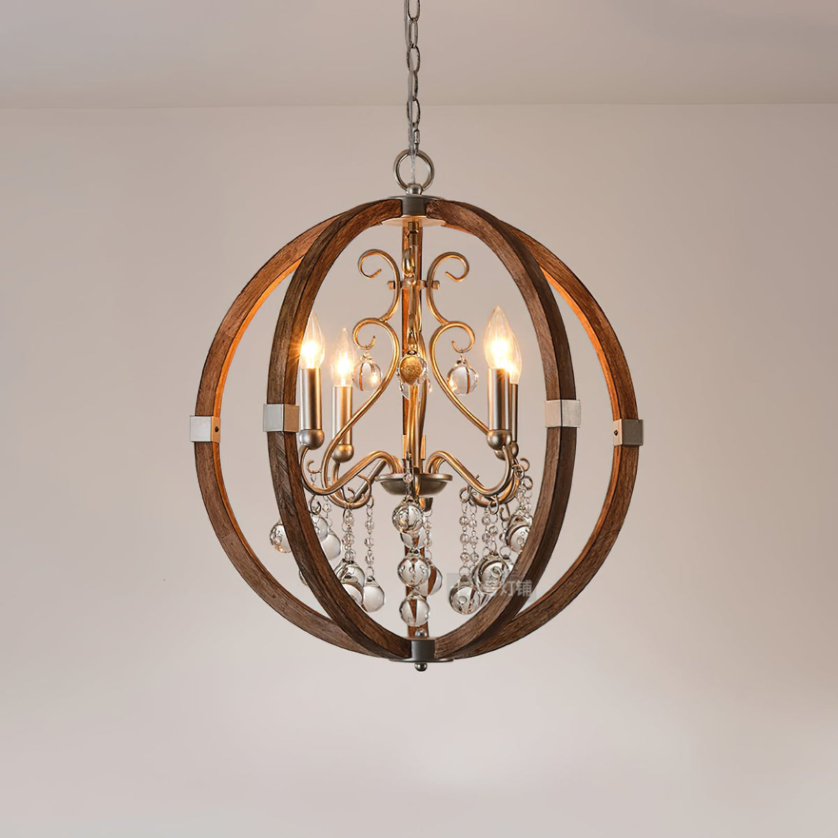 Shuler Pendant Lamp - Weathered Wood & Glass Orb Chandelier | Old World Glass Bead Hanging Light