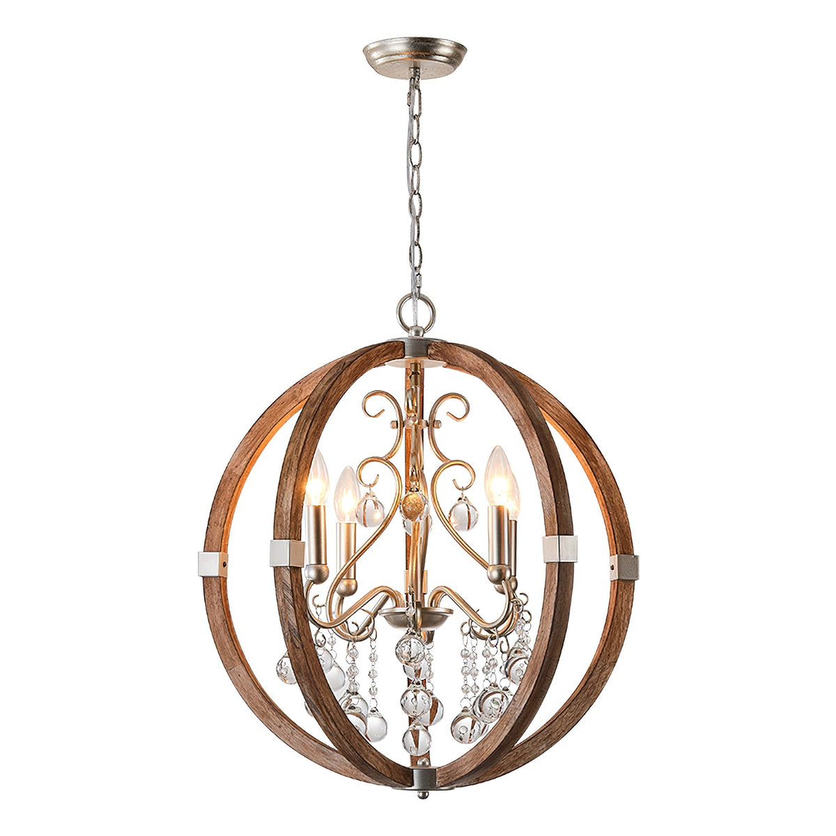 Shuler Pendant Lamp - Weathered Wood & Glass Orb Chandelier | Old World Glass Bead Hanging Light