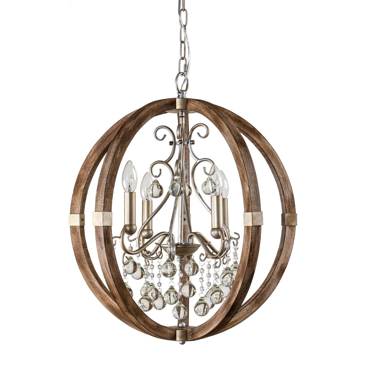 Shuler Pendant Lamp - Weathered Wood & Glass Orb Chandelier | Old World Glass Bead Hanging Light