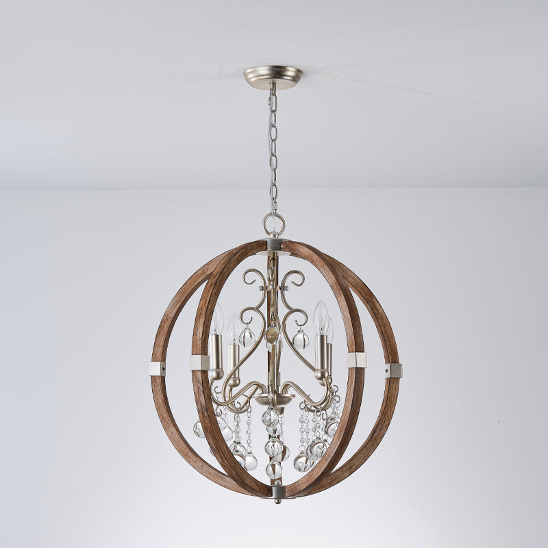 Shuler Pendant Lamp - Weathered Wood & Glass Orb Chandelier | Old World Glass Bead Hanging Light