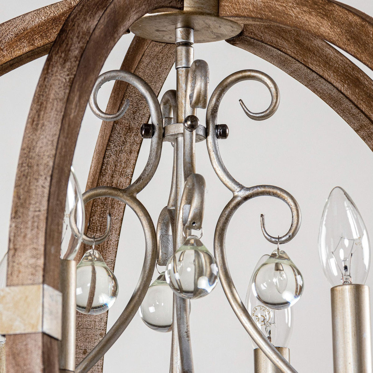 Shuler Pendant Lamp - Weathered Wood & Glass Orb Chandelier | Old World Glass Bead Hanging Light