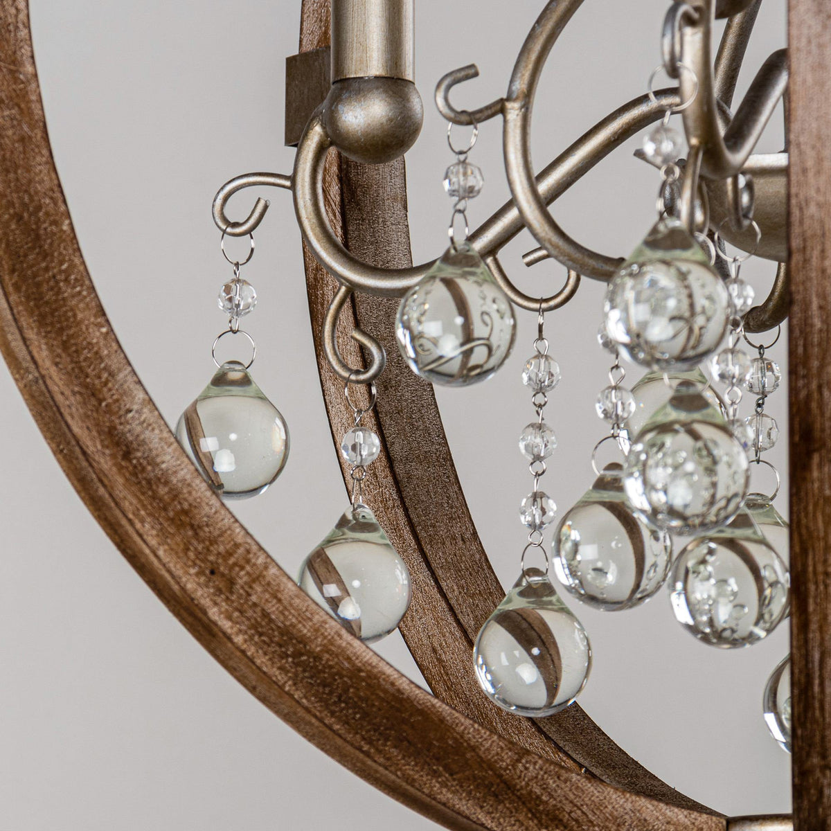 Shuler Pendant Lamp - Weathered Wood & Glass Orb Chandelier | Old World Glass Bead Hanging Light