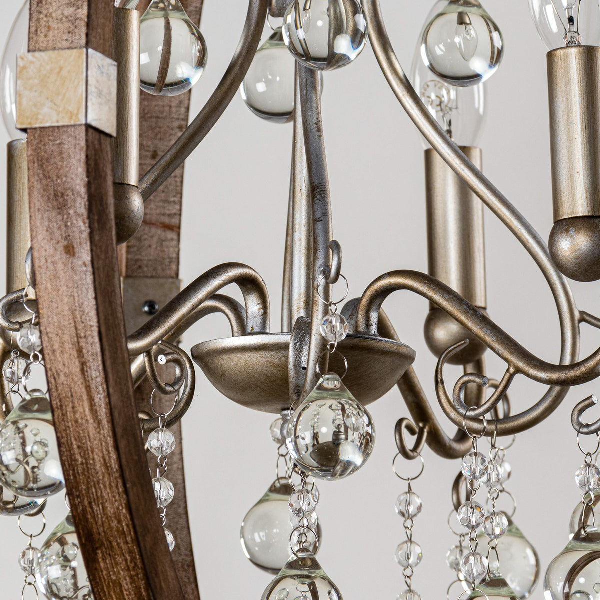 Shuler Pendant Lamp - Weathered Wood & Glass Orb Chandelier | Old World Glass Bead Hanging Light