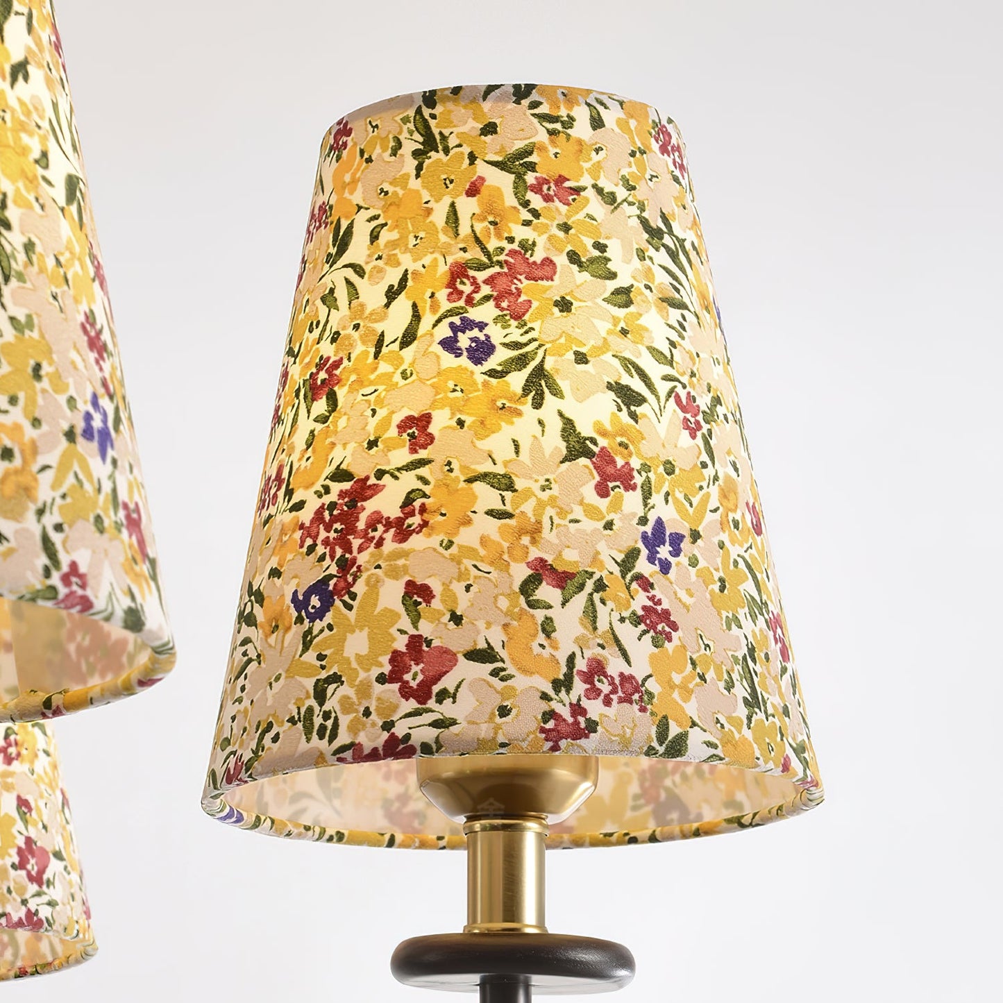 Siena Fabric Chandelier - Ash Wood & Floral Fabric Shade Chandelier | Modern Country Overhead Light