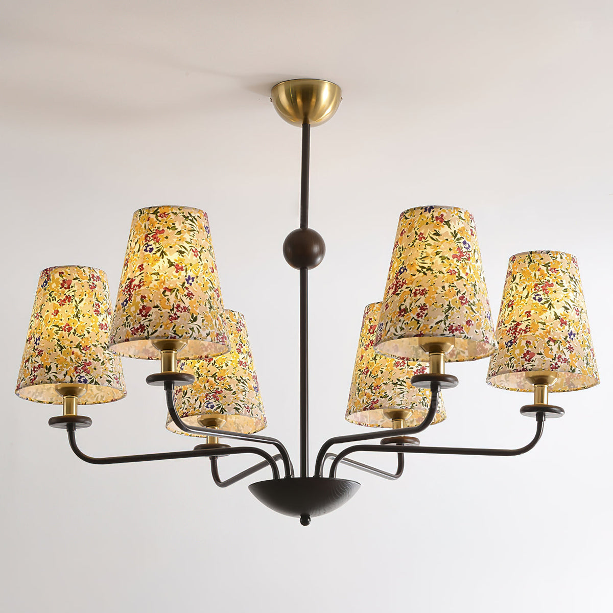 Siena Fabric Chandelier - Ash Wood & Floral Fabric Shade Chandelier | Modern Country Overhead Light