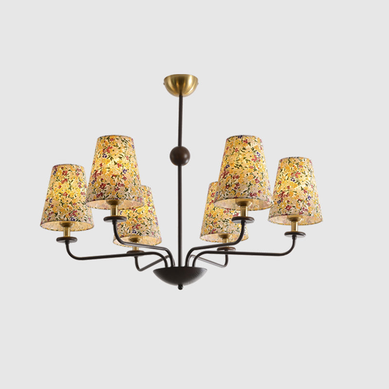 Siena Fabric Chandelier - Ash Wood & Floral Fabric Shade Chandelier | Modern Country Overhead Light
