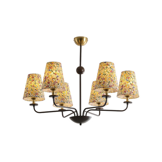Siena Fabric Chandelier - Ash Wood & Floral Fabric Shade Chandelier | Modern Country Overhead Light