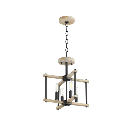 Silva Pendant Lamp - Two-Tone Wood & Black Iron Open-Frame Cage Light | Modern Farmhouse Chandelier