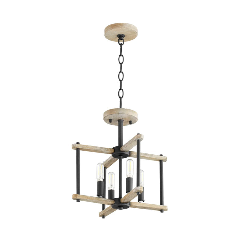 Silva Pendant Lamp - Two-Tone Wood & Black Iron Open-Frame Cage Light | Modern Farmhouse Chandelier