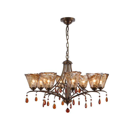 Skodak Chandelier - Antique Brass & Crystal Ballroom Chandelier | Vintage European Hanging Light