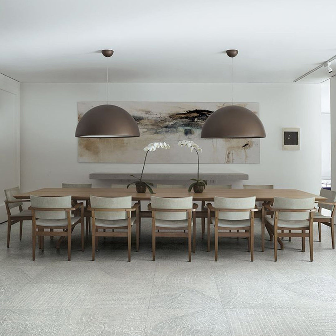 Sky Garden Pendant Lamp - Ornate Cast Plaster Dome Pendant | Glossy Architectural Overhead Light