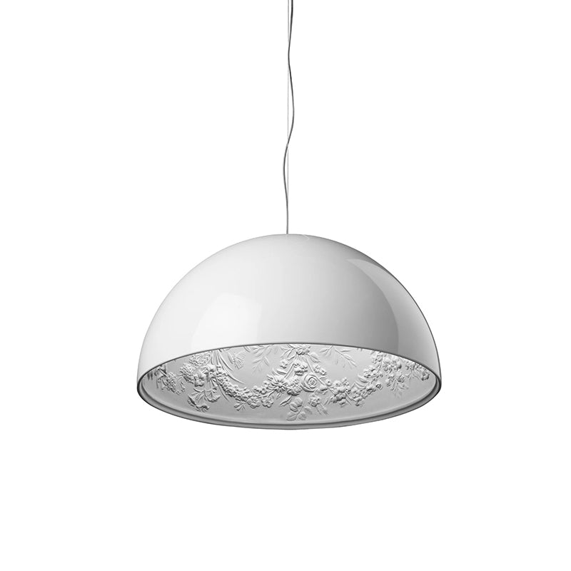 Sky Garden Pendant Lamp - Ornate Cast Plaster Dome Pendant | Glossy Architectural Overhead Light