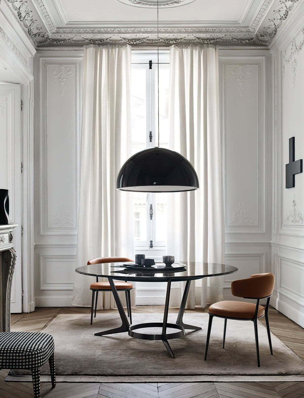 Sky Garden Pendant Lamp - Ornate Cast Plaster Dome Pendant | Glossy Architectural Overhead Light