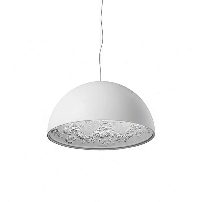 Sky Garden Pendant Lamp - Ornate Cast Plaster Dome Pendant | Glossy Architectural Overhead Light
