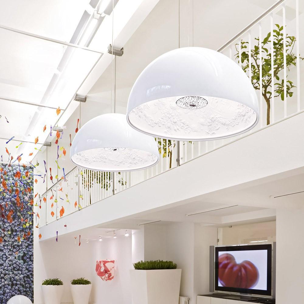 Sky Garden Pendant Lamp - Ornate Cast Plaster Dome Pendant | Glossy Architectural Overhead Light