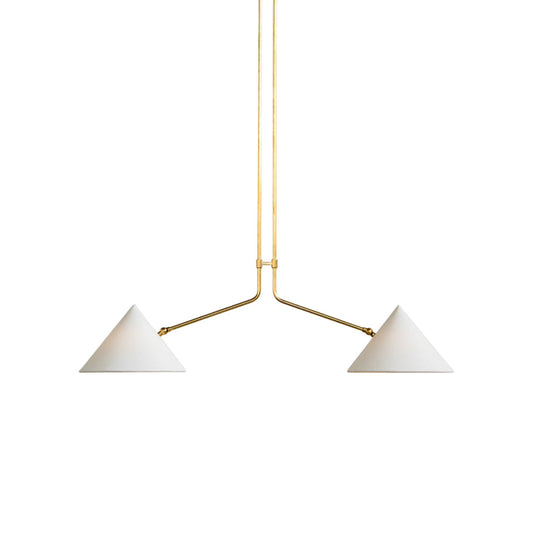 Slide 2 Arm Pendant Lamp - Brass & Fabric Cone Shade Pendant | Modern Linear Overhead Light