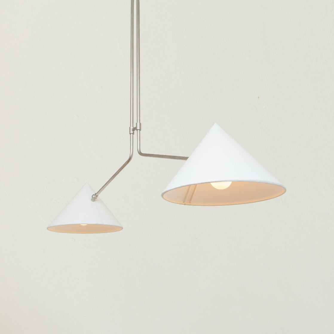 Slide 2 Arm Pendant Lamp - Brass & Fabric Cone Shade Pendant | Modern Linear Overhead Light
