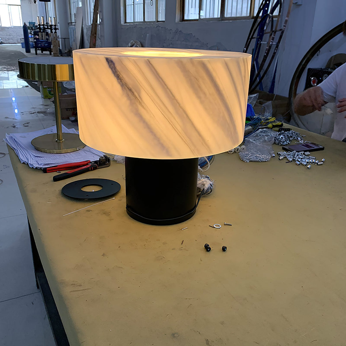 Small Solid Alabaster Table Lamp - Carrara Marble & Acid-Etched Alabaster Lamp | Modern Luxury Table Light