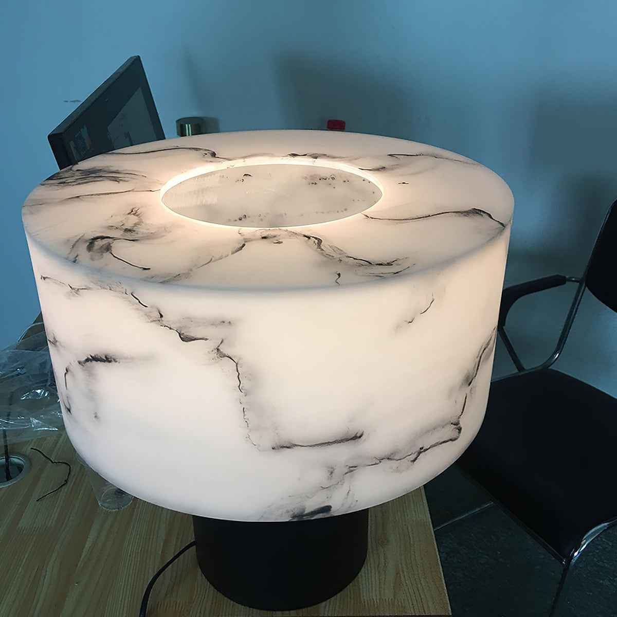 Small Solid Alabaster Table Lamp - Carrara Marble & Acid-Etched Alabaster Lamp | Modern Luxury Table Light