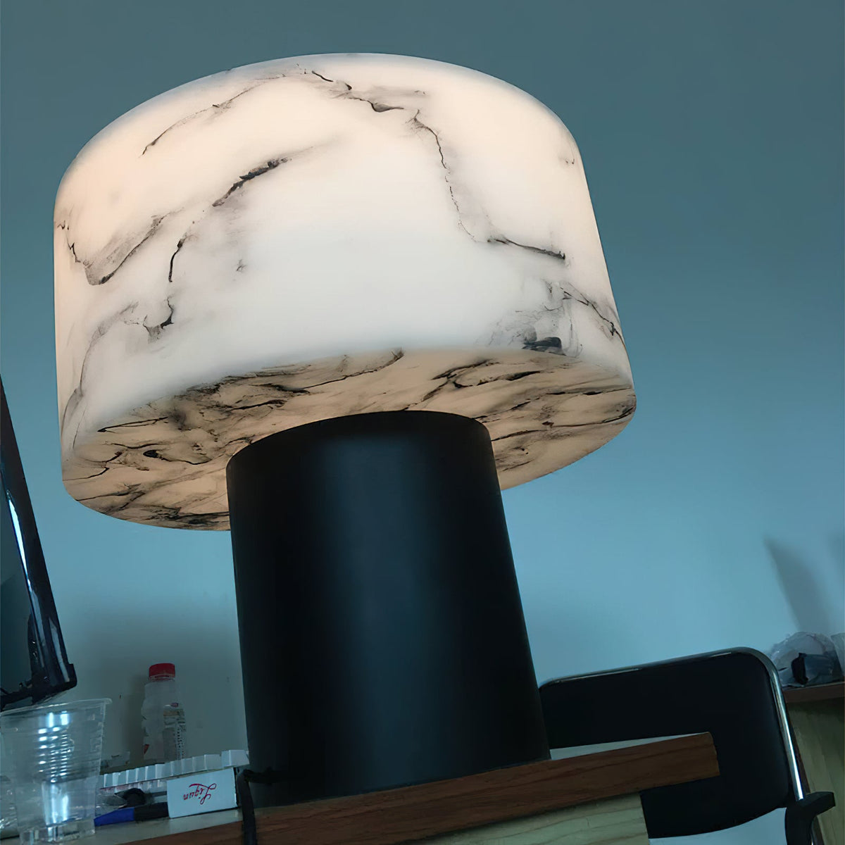 Small Solid Alabaster Table Lamp - Carrara Marble & Acid-Etched Alabaster Lamp | Modern Luxury Table Light