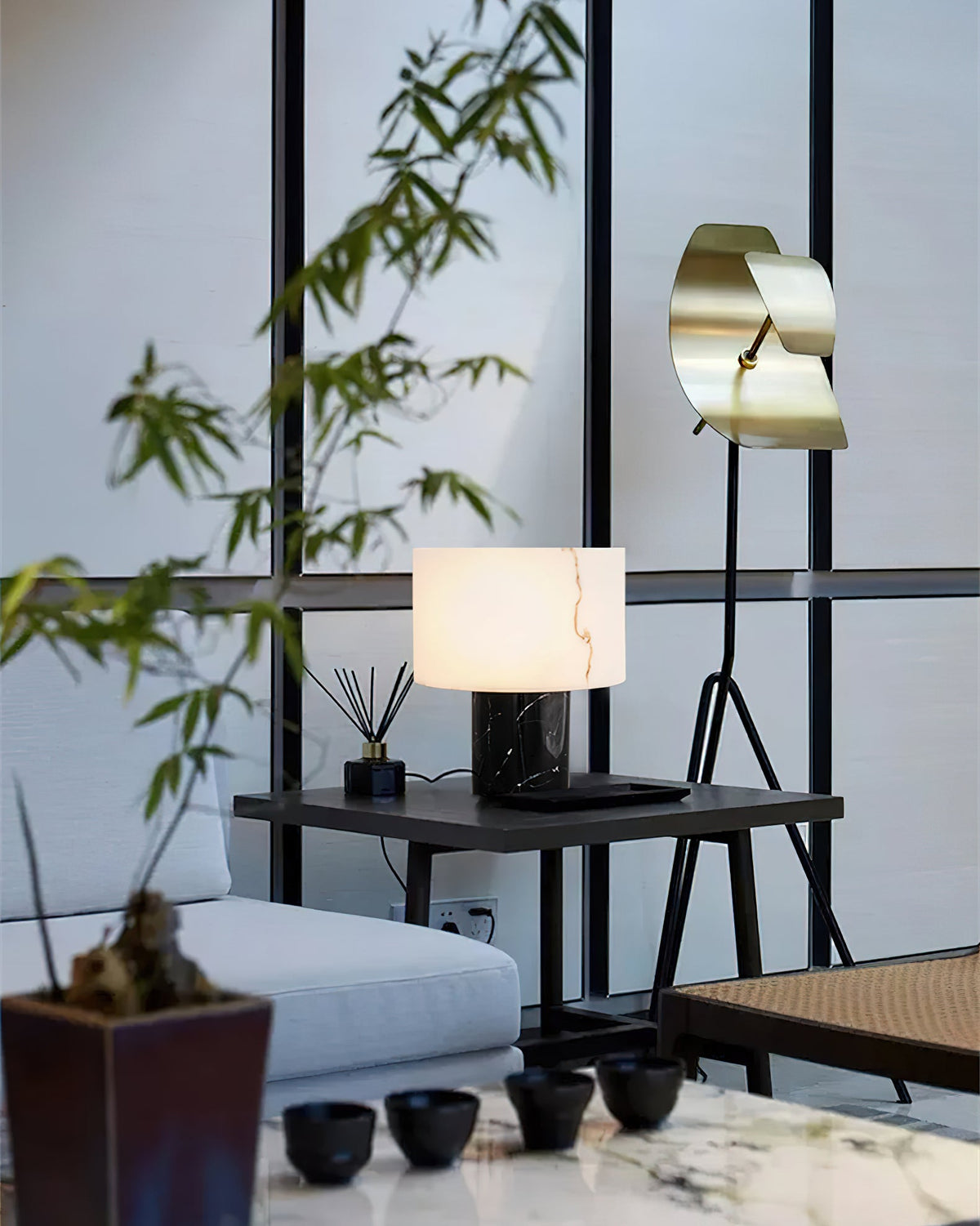 Small Solid Alabaster Table Lamp - Carrara Marble & Acid-Etched Alabaster Lamp | Modern Luxury Table Light