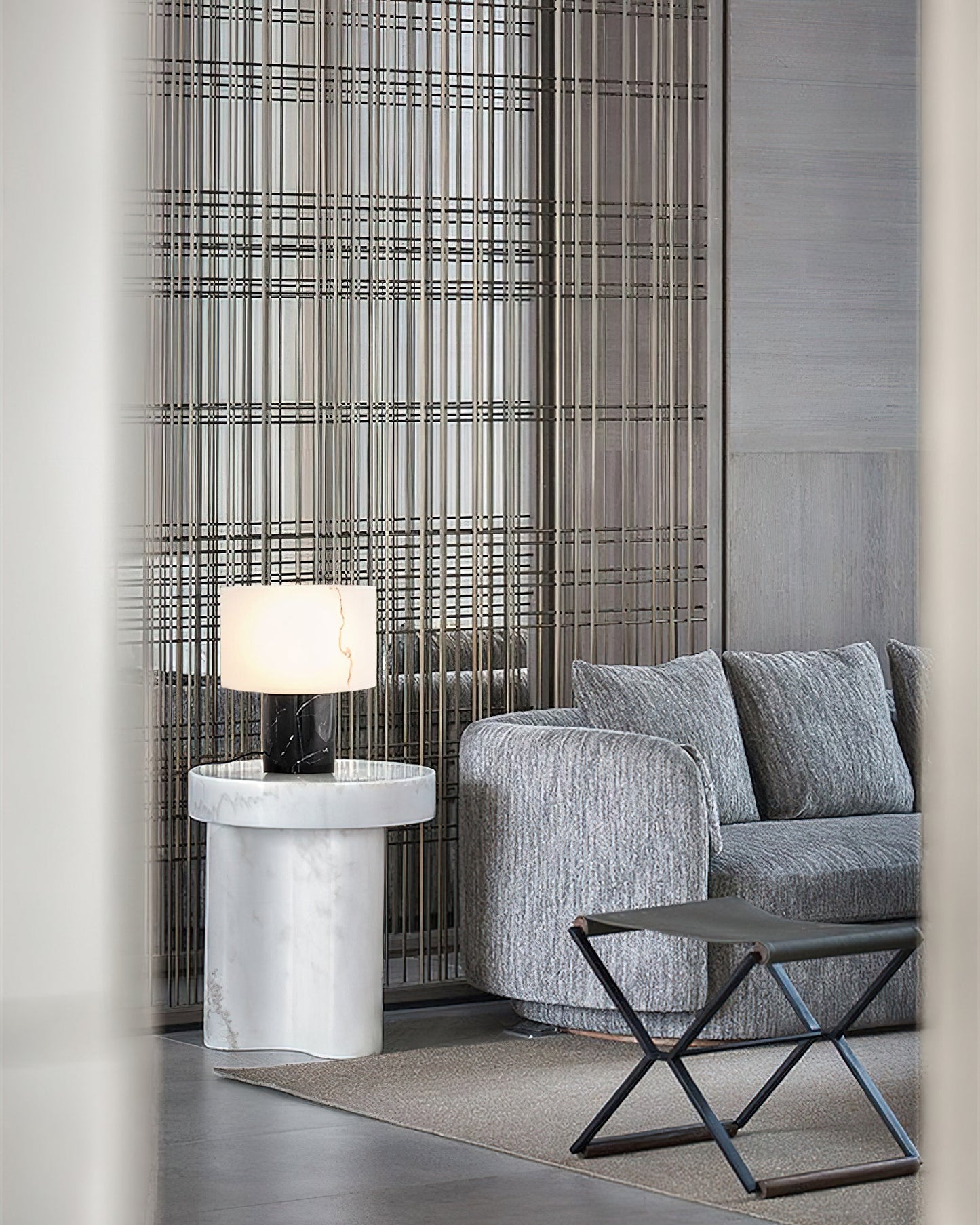 Small Solid Alabaster Table Lamp - Carrara Marble & Acid-Etched Alabaster Lamp | Modern Luxury Table Light