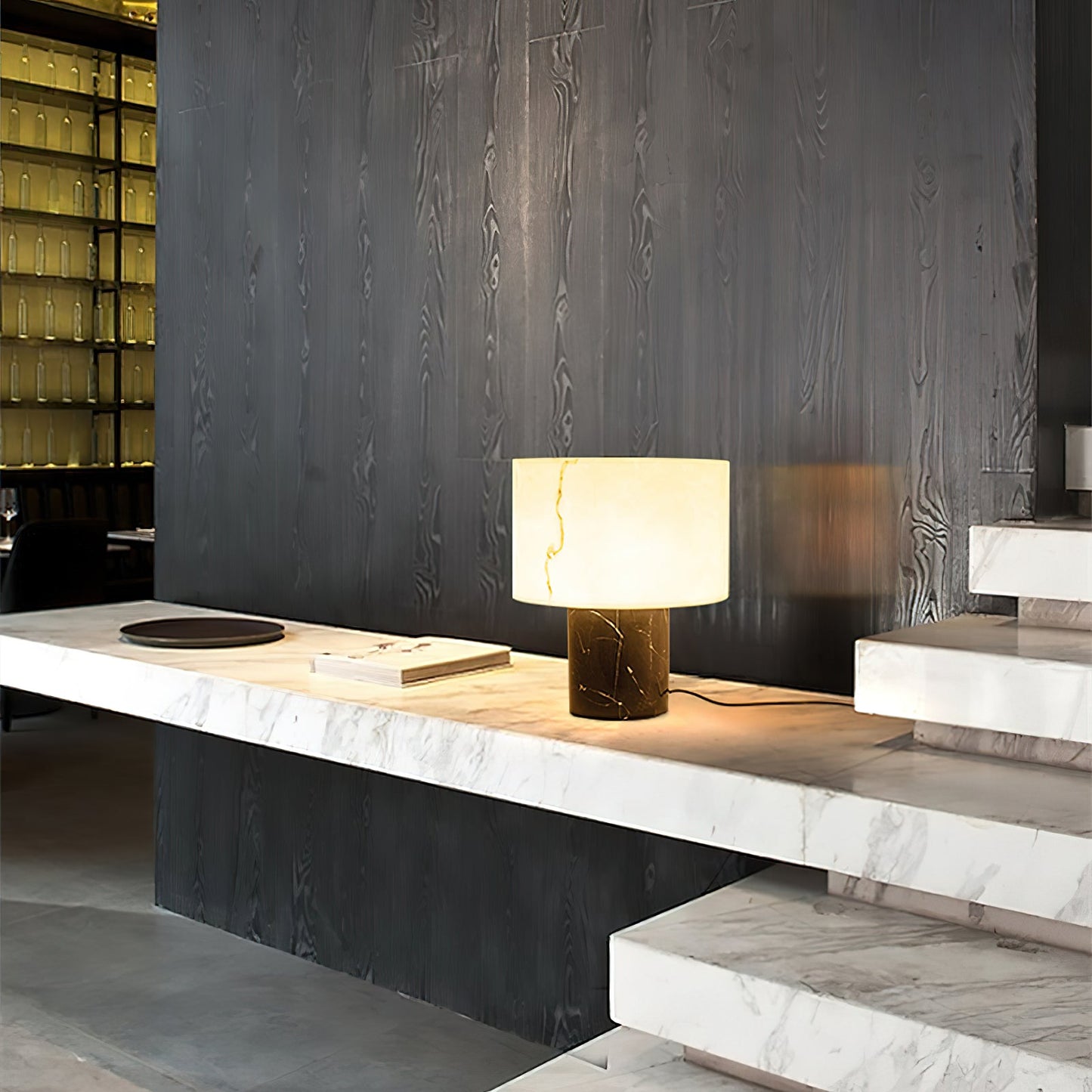 Small Solid Alabaster Table Lamp - Carrara Marble & Acid-Etched Alabaster Lamp | Modern Luxury Table Light