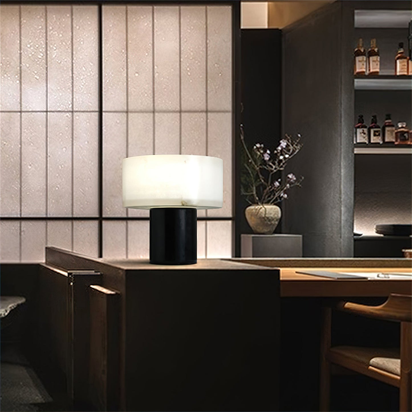Small Solid Alabaster Table Lamp - Carrara Marble & Acid-Etched Alabaster Lamp | Modern Luxury Table Light