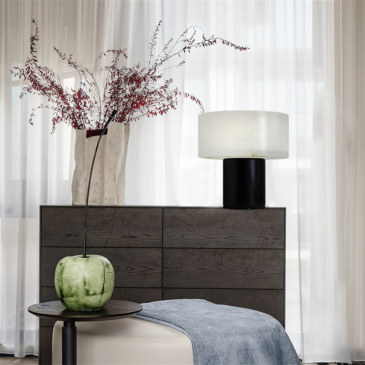 Small Solid Alabaster Table Lamp - Carrara Marble & Acid-Etched Alabaster Lamp | Modern Luxury Table Light