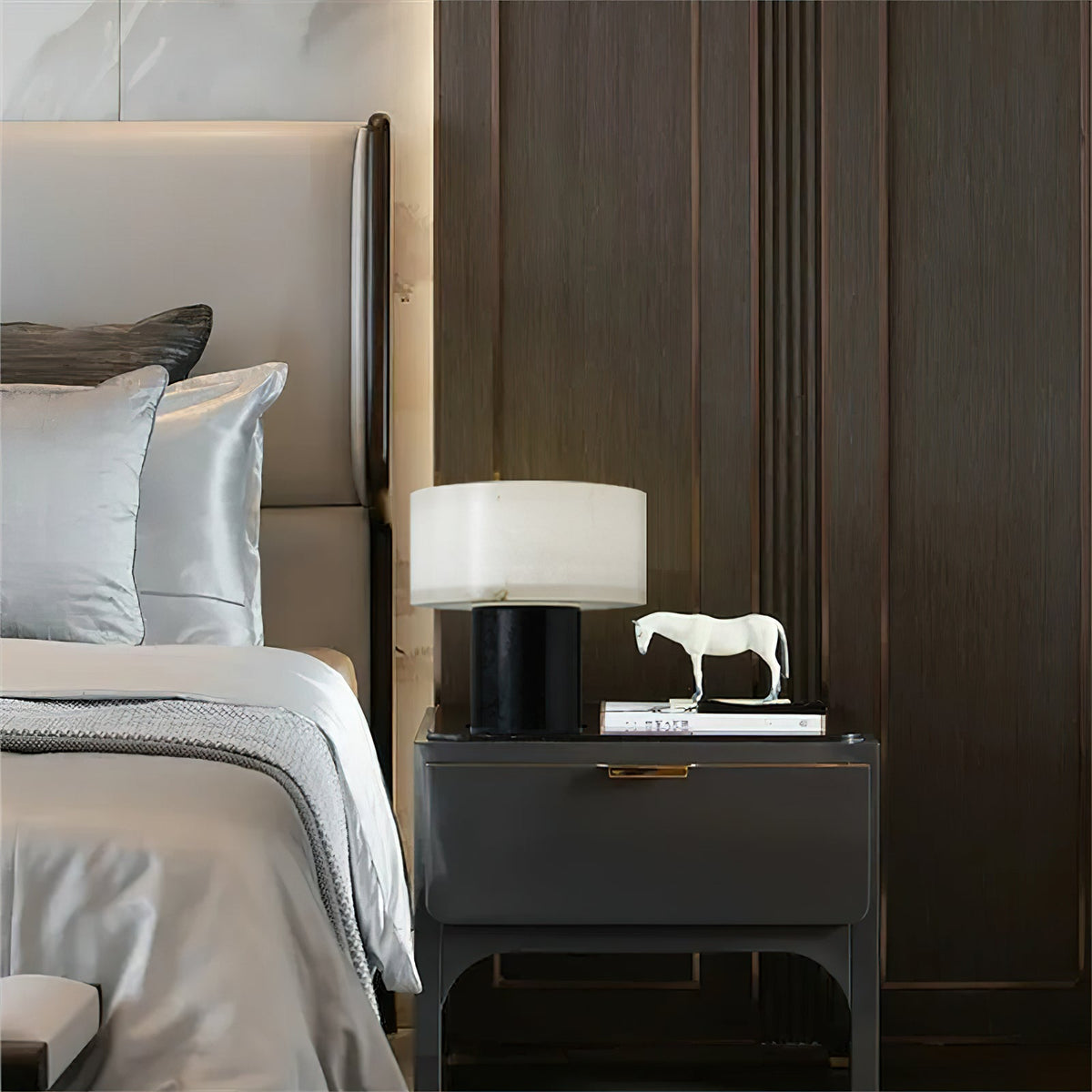 Small Solid Alabaster Table Lamp - Carrara Marble & Acid-Etched Alabaster Lamp | Modern Luxury Table Light