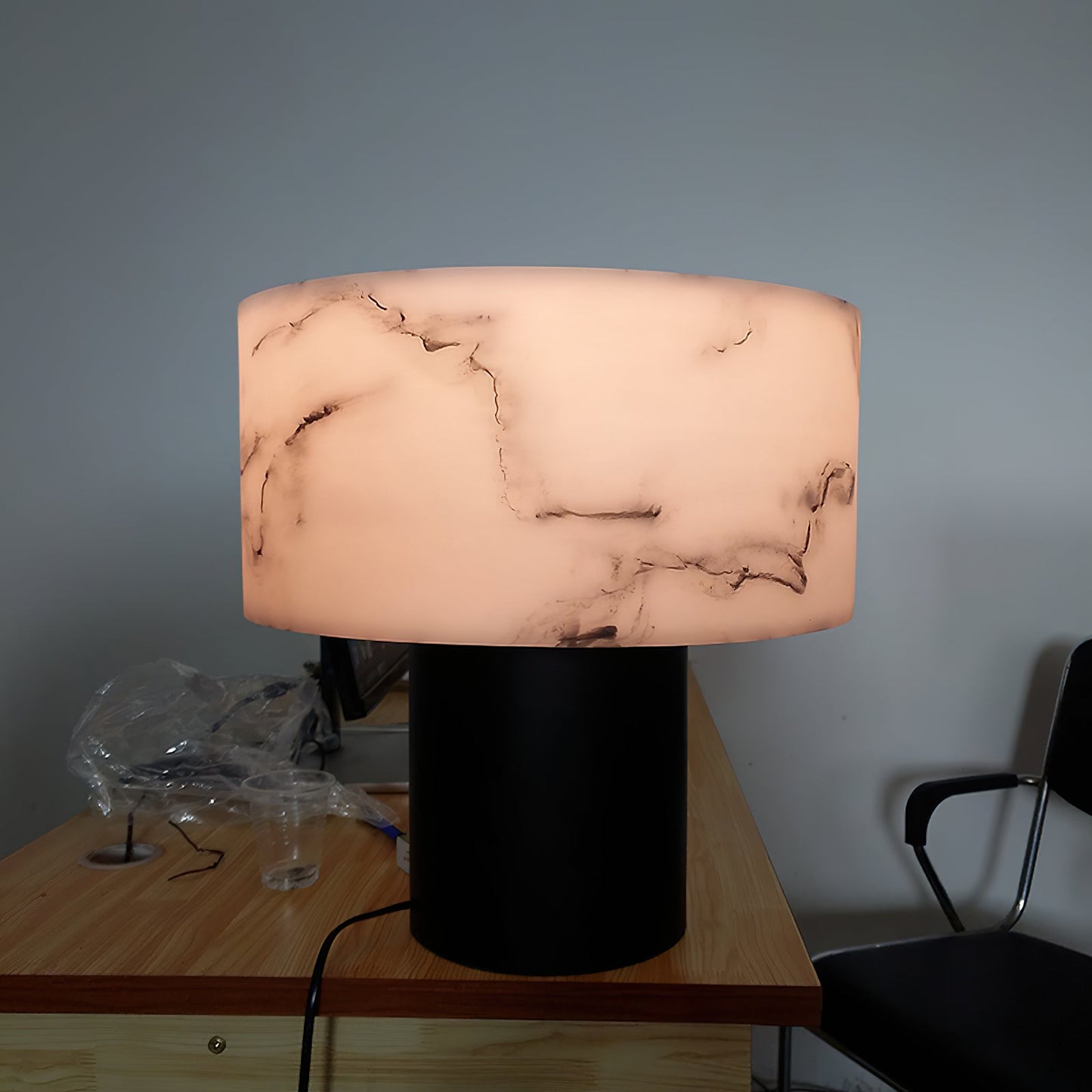Small Solid Alabaster Table Lamp - Carrara Marble & Acid-Etched Alabaster Lamp | Modern Luxury Table Light