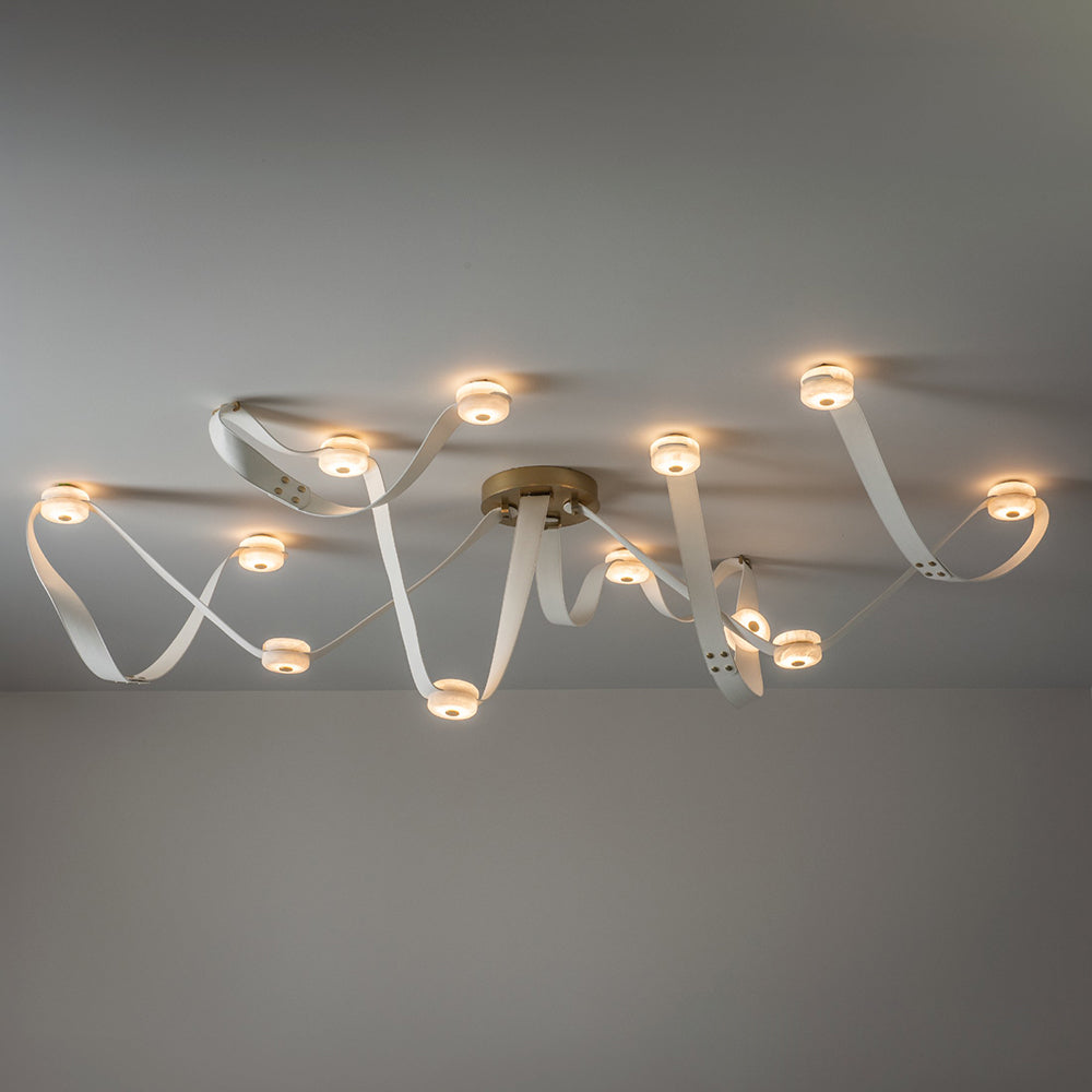Snaps LED Chandelier - Fine Leather & Natural Alabaster Statement Light | Modern Architectural Chandelier