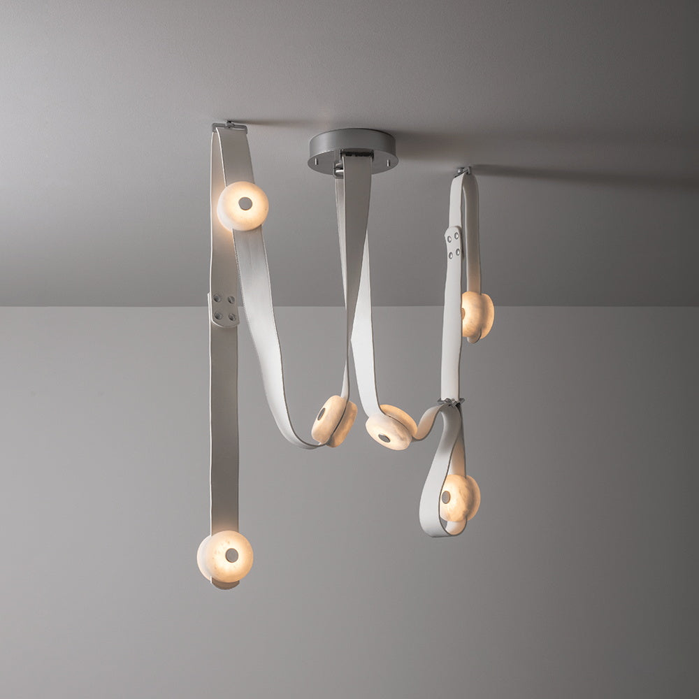 Snaps LED Chandelier - Fine Leather & Natural Alabaster Statement Light | Modern Architectural Chandelier