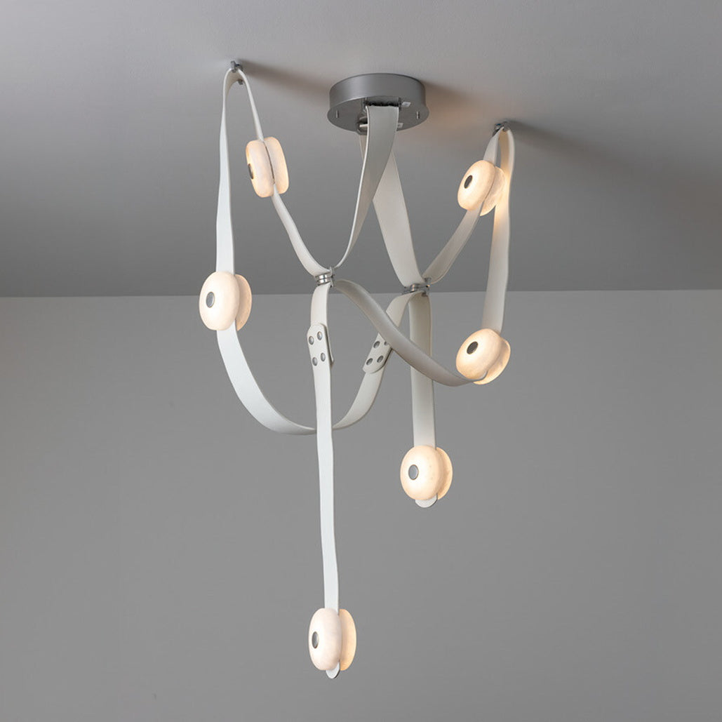 Snaps LED Chandelier - Fine Leather & Natural Alabaster Statement Light | Modern Architectural Chandelier