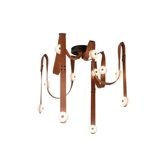 Snaps LED Chandelier - Fine Leather & Natural Alabaster Statement Light | Modern Architectural Chandelier
