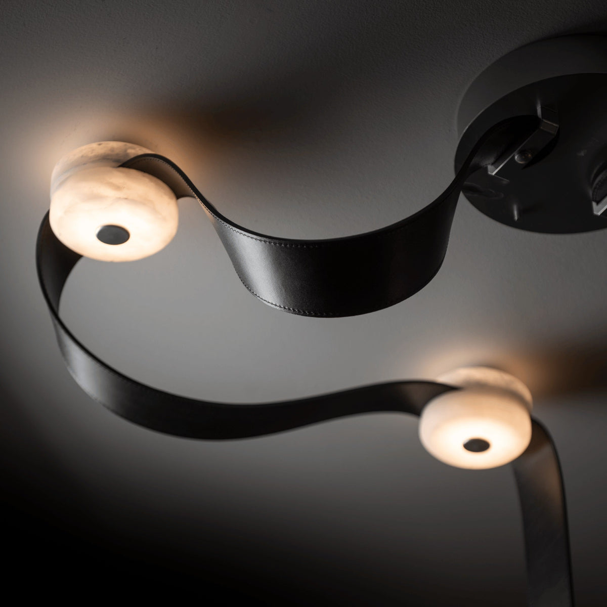 Snaps LED Chandelier - Fine Leather & Natural Alabaster Statement Light | Modern Architectural Chandelier