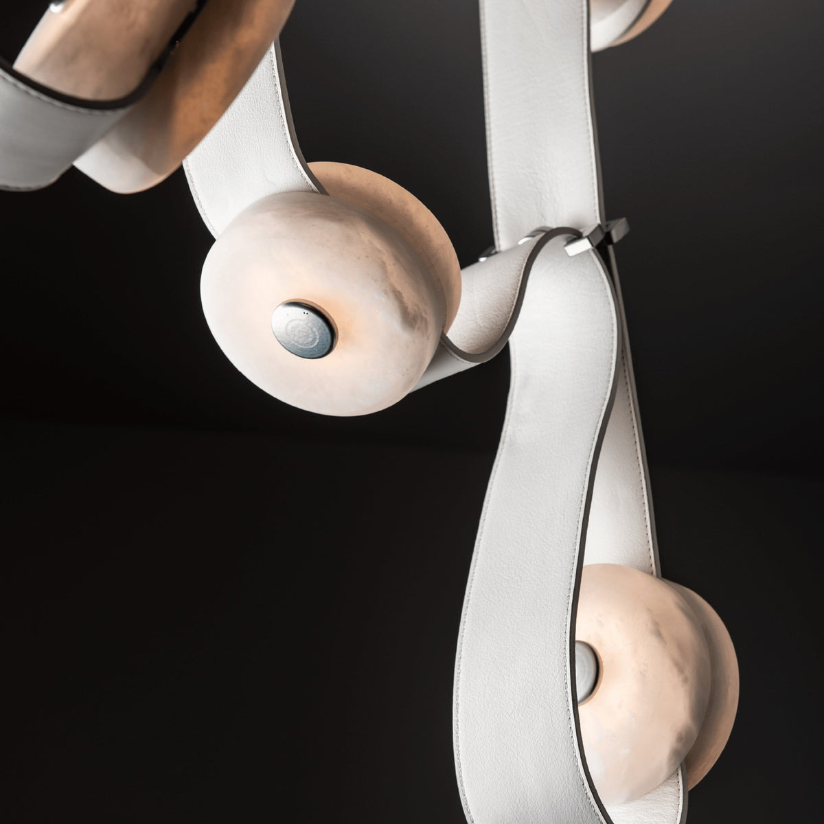 Snaps LED Chandelier - Fine Leather & Natural Alabaster Statement Light | Modern Architectural Chandelier