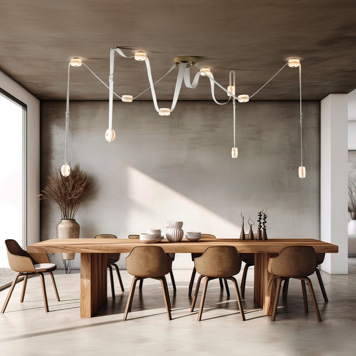 Snaps LED Chandelier - Fine Leather & Natural Alabaster Statement Light | Modern Architectural Chandelier
