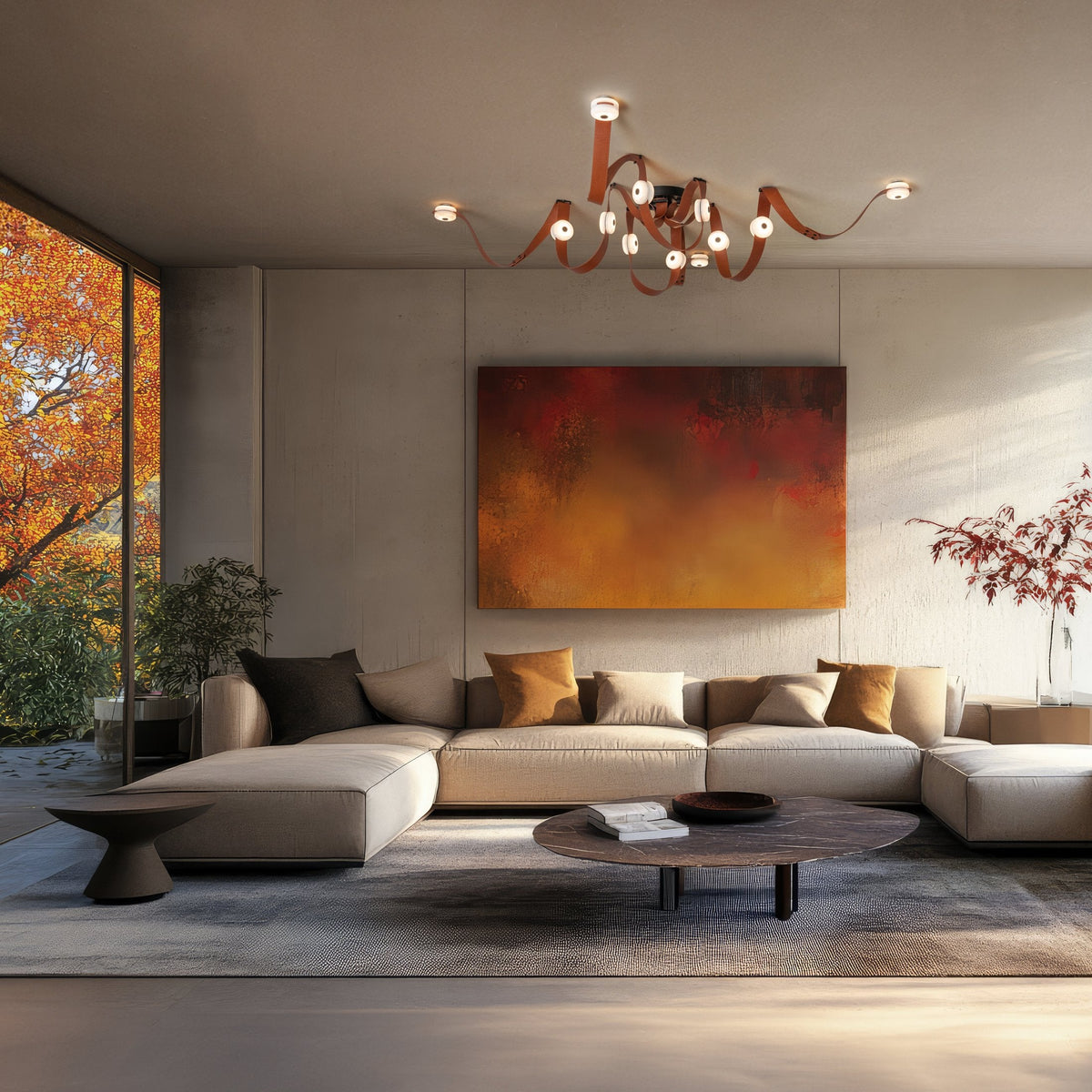 Snaps LED Chandelier - Fine Leather & Natural Alabaster Statement Light | Modern Architectural Chandelier