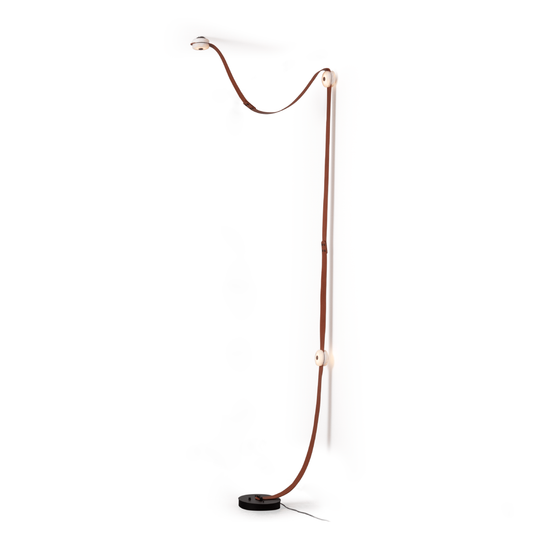Snaps LED Floor-to-Ceiling Lamp - Fine Leather & Alabaster Plug-in Tension Light | Modern Floor Light