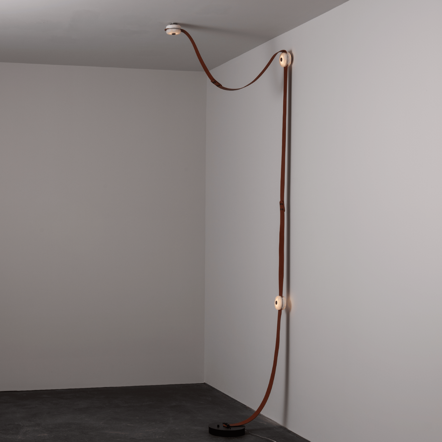 Snaps LED Floor-to-Ceiling Lamp - Fine Leather & Alabaster Plug-in Tension Light | Modern Floor Light