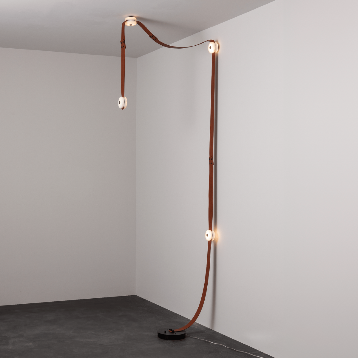 Snaps LED Floor-to-Ceiling Lamp - Fine Leather & Alabaster Plug-in Tension Light | Modern Floor Light